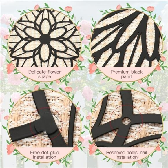 Metal Flower Wall Decor Set of 3 Black Hanging Art for Bathroom Living Room - Picture 4 of 7